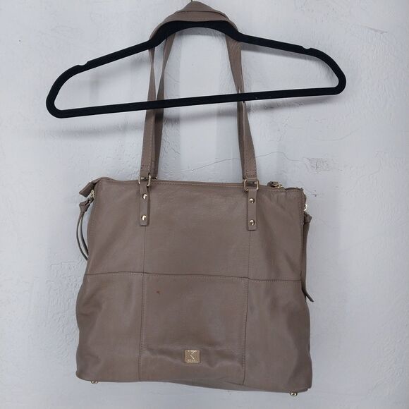 KOOBA Everette Taupe Brown Tan Leather Hobo Tote Shoulder Bag Purse *Stains* - Picture 1 of 12